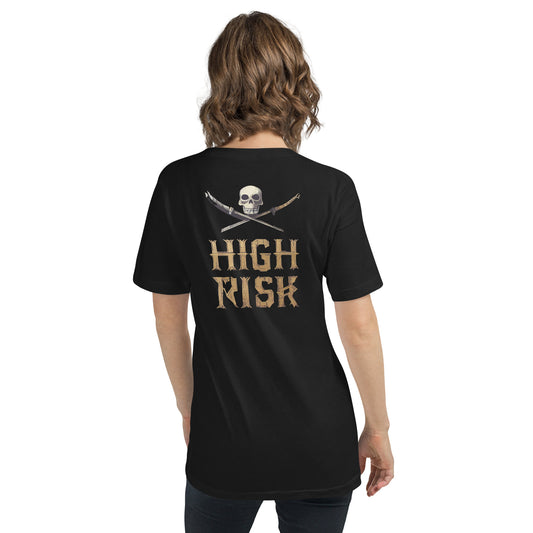 "High Risk" Skull and Swords Unisex Short Sleeve V-Neck T-Shirt