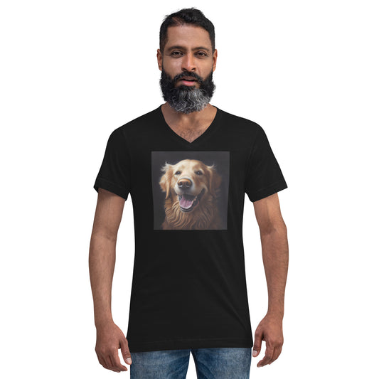 Happy Golden Retriever Unisex Short Sleeve V-Neck T-Shirt