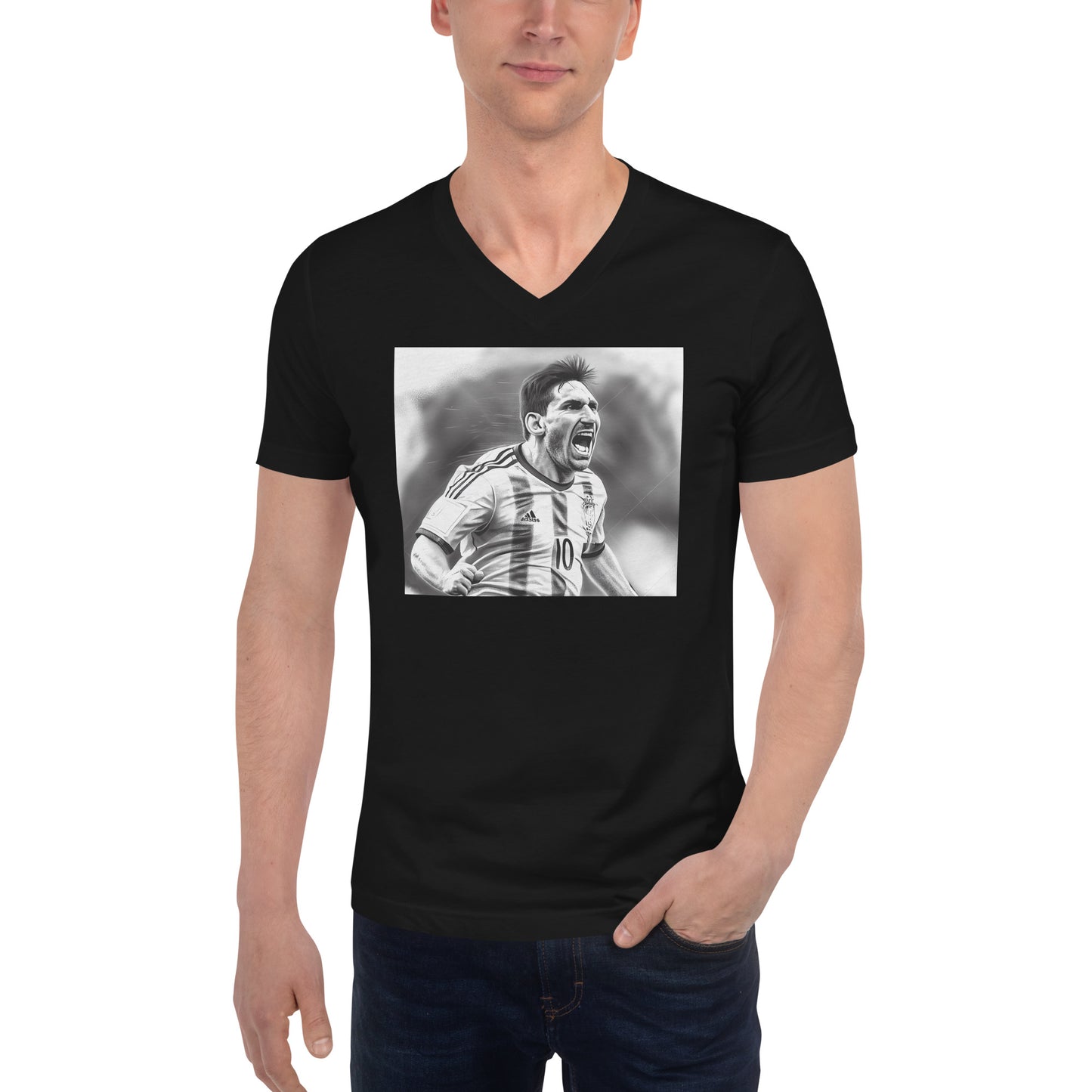 Messi Scores! Unisex Short Sleeve V-Neck T-Shirt