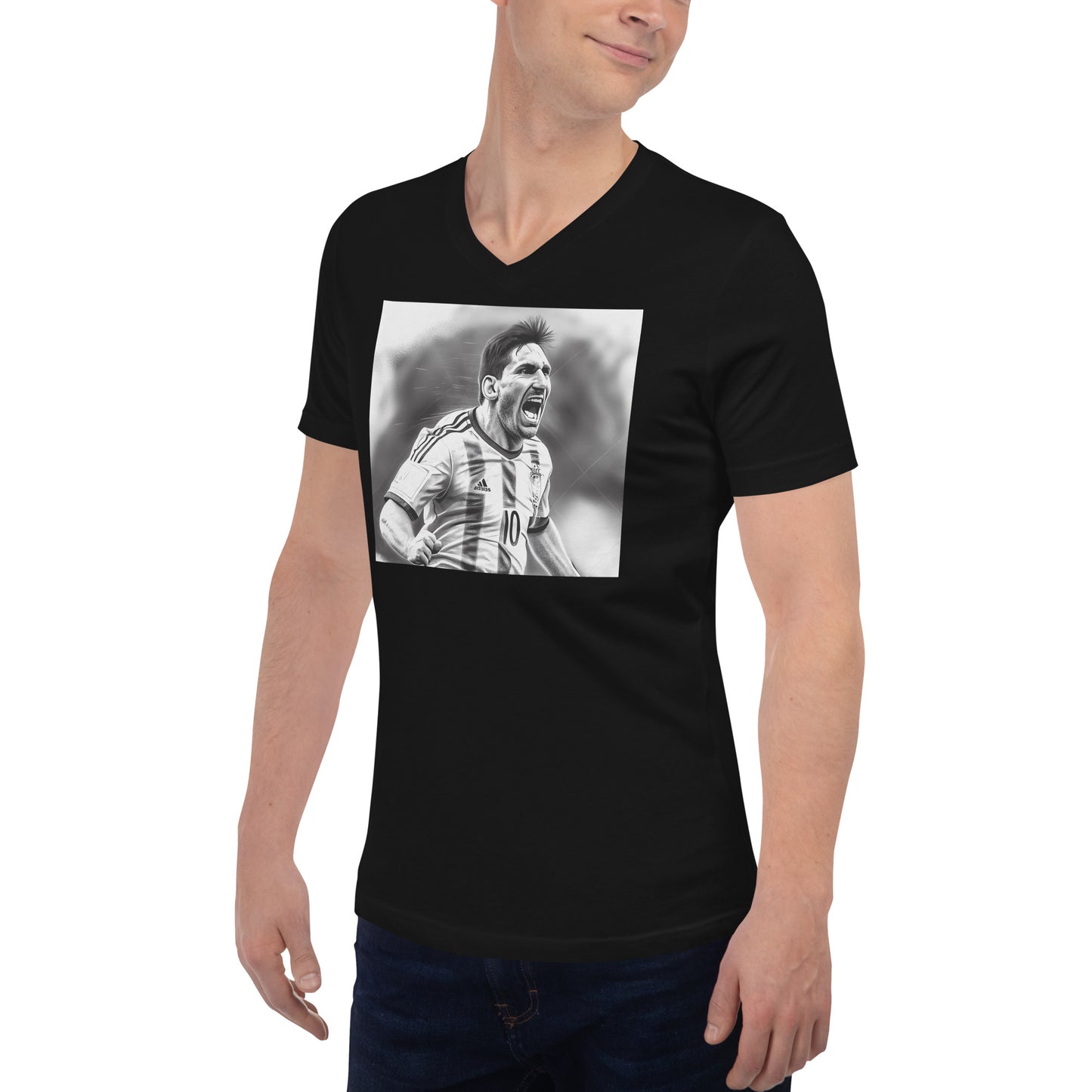 Messi Scores! Unisex Short Sleeve V-Neck T-Shirt