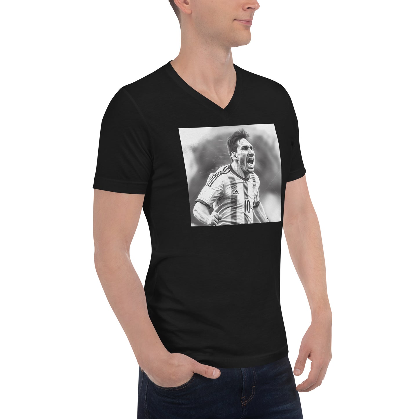 Messi Scores! Unisex Short Sleeve V-Neck T-Shirt