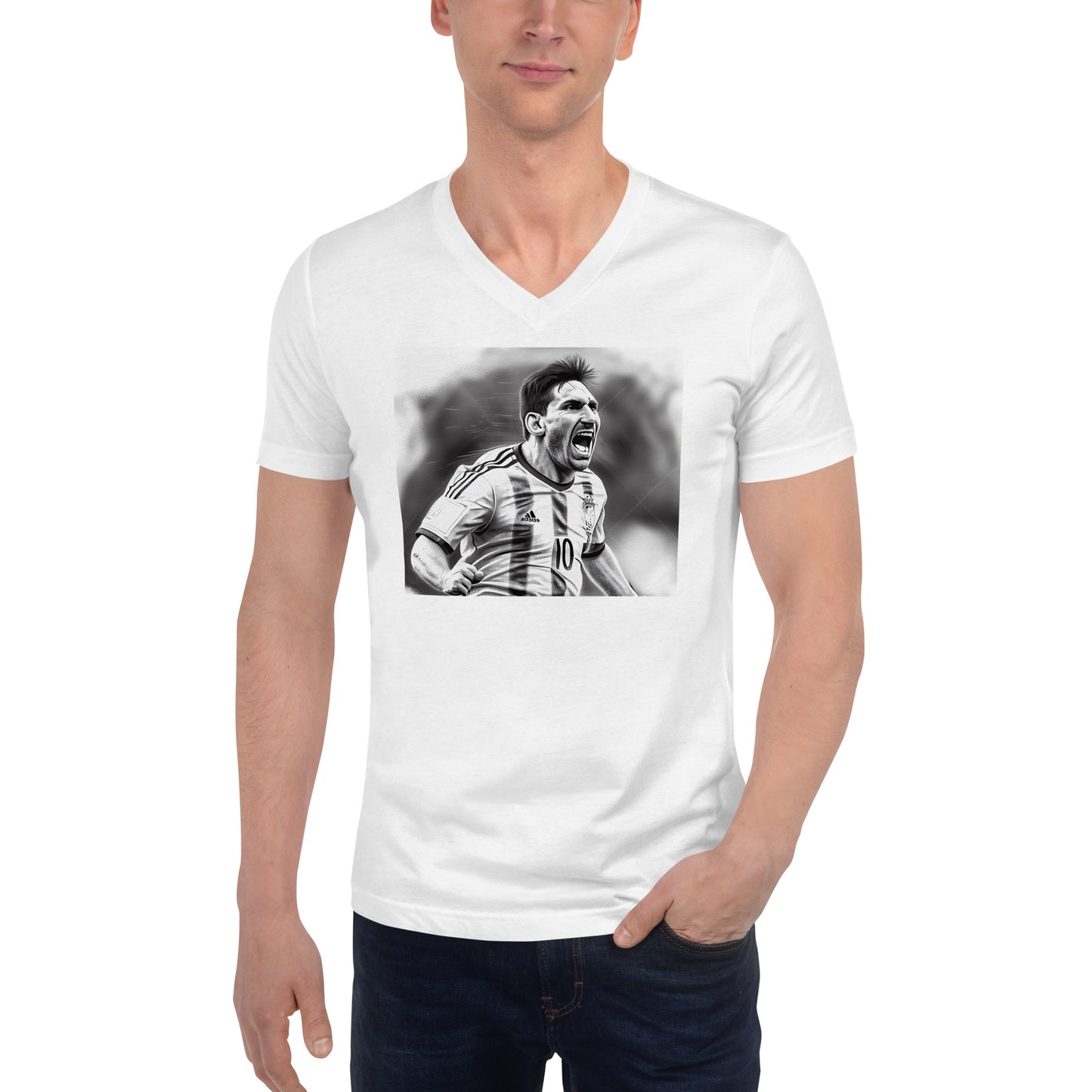 Messi Scores! Unisex Short Sleeve V-Neck T-Shirt