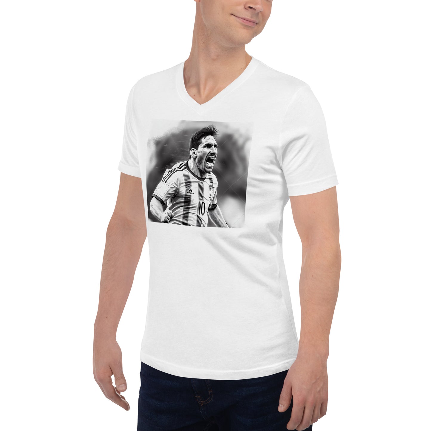 Messi Scores! Unisex Short Sleeve V-Neck T-Shirt