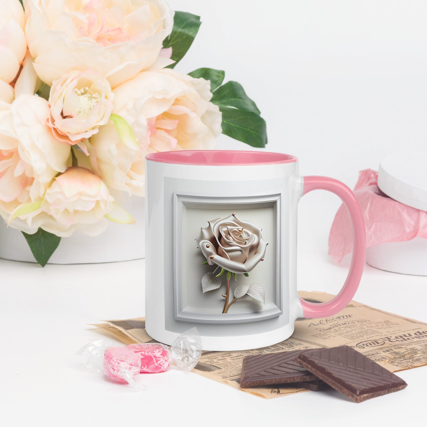 Unique Rose Mug with Color Inside